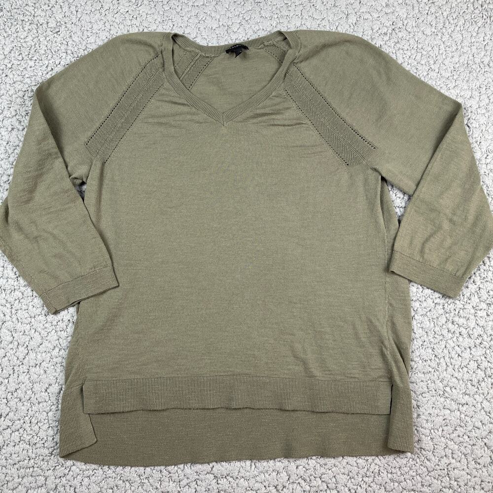 Talbots Olive Green V-Neck lightweight 3/4 Sleeve Knit Sweater Top Large